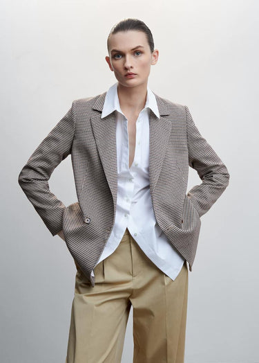 Wrap check suit jacket